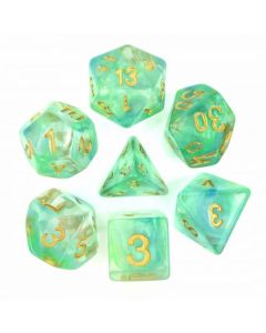Würfelset Pearl swirl dice (Green /blue)