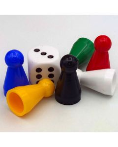 Set plastic pawns with dice