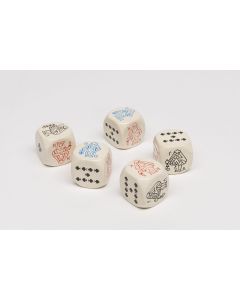 Set dice with imprint of card game