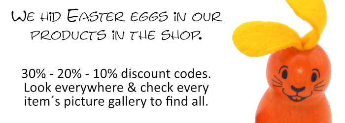 We´ve hidden Easter eggs with discount codes in various items in our shop. Up to 30% discount. Can you find them?
